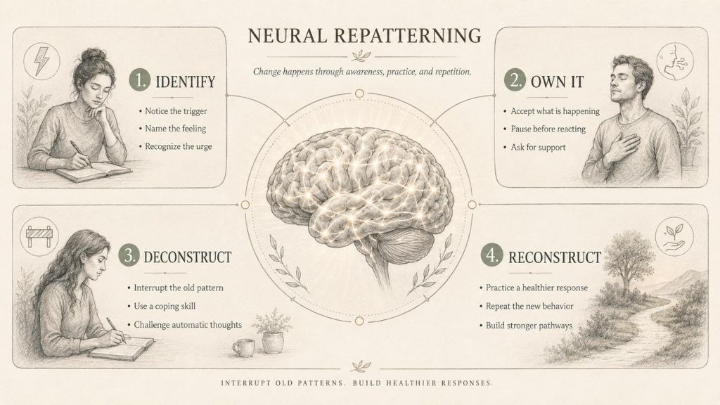 When anxiety and substance use disorder feed each other, neural repatterning can help. By identifying triggers, pausing, and practicing new responses, you can break old patterns and build a healthier, calmer future.